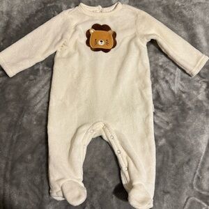 Cozy Cream Baby Footie with Lion Appliqué
